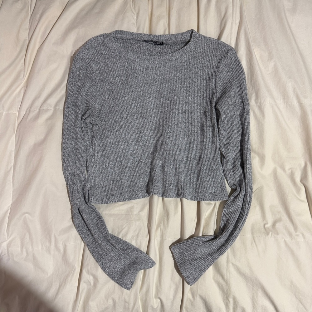 Zara Gray Ribbed Crop Top
